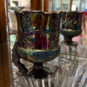 Mosser Glass Acorn Leaf Spooner Bowl - Amethyst Carnival Glass - 2008